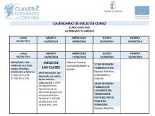 Calendario de inicio de curso. Alumnado y familias. Curso 24/25.